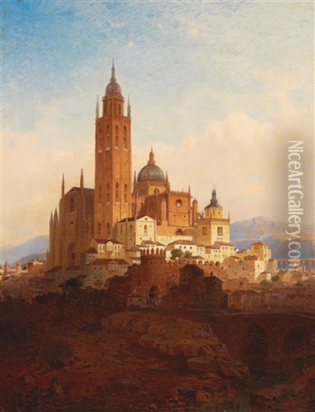 Cathedral In Segovia Oil Painting - Friedrich Eibner
