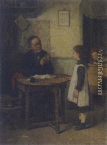 Sharpening The Quill Oil Painting - Hugo Oehmichen