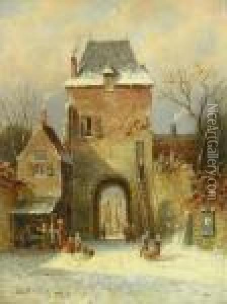 Stadttor Im Winter Oil Painting - Charles Henri Leickert