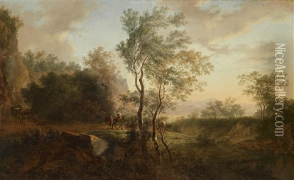 Hirten Und Eseltreiber In Sudlicher Landschaft Oil Painting - Jan Dirksz. Both