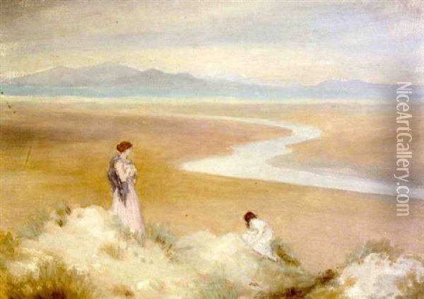 Two Figures Overlooking A Beach Oil Painting - George Russell