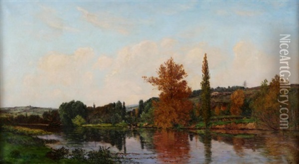 Les Bords De La Seine Pres Mantes Oil Painting - Hippolyte Camille Delpy