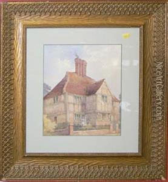 A Country House With Figures, Bears Signature Oil Painting - Helen Mary Elizabeth Allingham