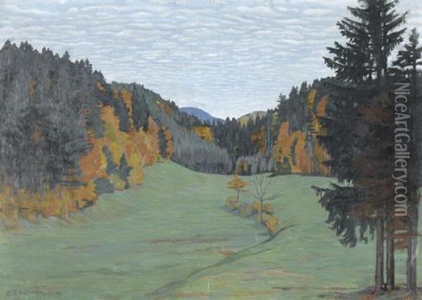 Herbstliche Waldlichtung In Hugeliger Landschaft Oil Painting - Emil Cardinaux