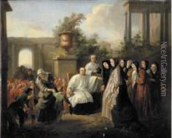 La Visite Des Femmes De Charite Dans Un Orphelinat Oil Painting - Antoine de Favray