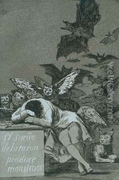 El Sueno de la razon produce monstruos (The sleep of reason brings forth monsters) Oil Painting - Francisco De Goya y Lucientes