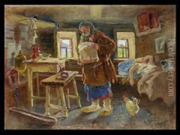 Morgenerwachen In Der Isba Oil Painting - Vladimir Egorovic Makovsky