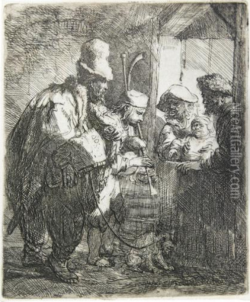 The Strolling Musicians. Oil Painting - Rembrandt Van Rijn
