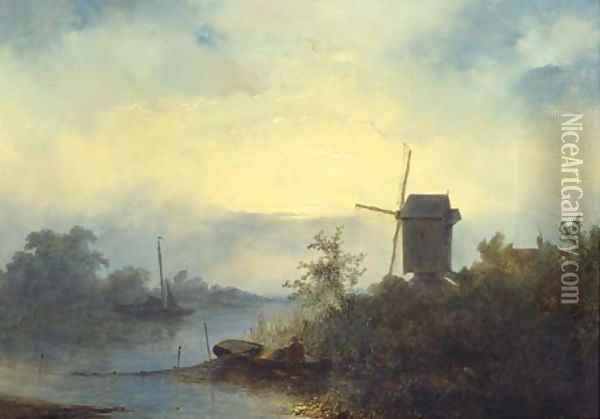 Smoking eels on a river in moonlight Oil Painting - Johannes Franciscus Hoppenbrouwers