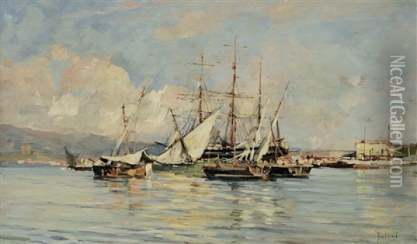 Segelboote Im Hafen Oil Painting - Carlo Follini