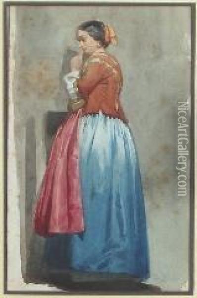 Donna In Abito Azzurro Oil Painting - Enrico Gamba