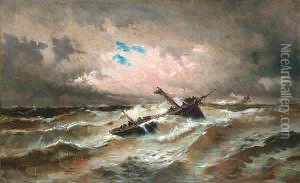 Navire En Difficulte Dans La Tempete Oil Painting - Emile Godchaux