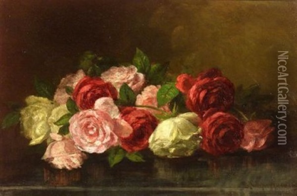 Roses Oil Painting - Benjamin Champney