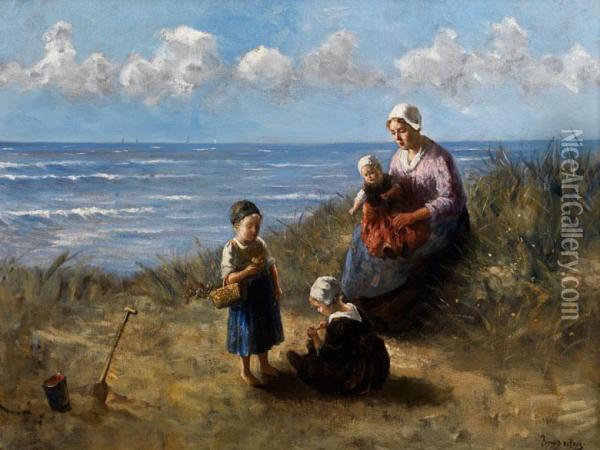 Mutter Mit Spielenden Kindern An Einem Holl Oil Painting - Bernard Johann De Hoog