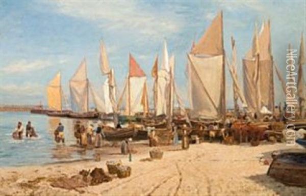 Fra Havnen I Gilleleje, Danmark Oil Painting - Nils Severin Lynge Hansteen