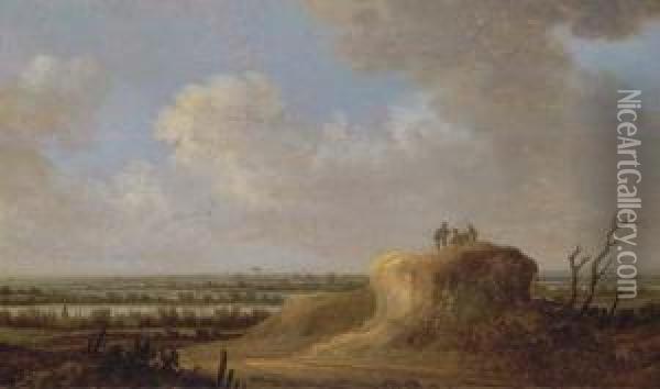 An Extensive River Landscape With Peasants Resting On A Hill Oil Painting - Johannes Pietersz. Schoeff