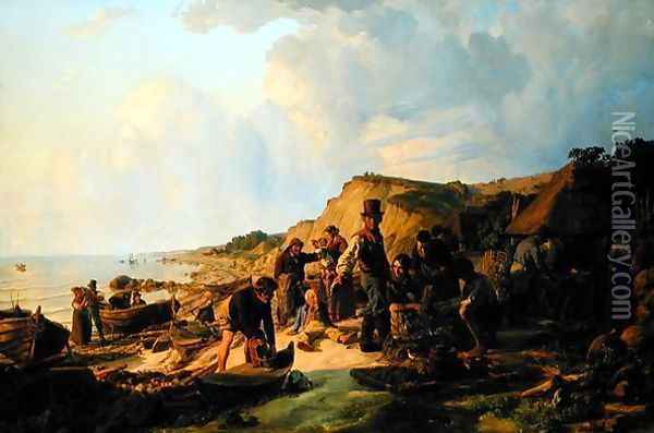The Homecoming of the Fisherman at Probsteier Oil Painting - Hermann Kauffmann