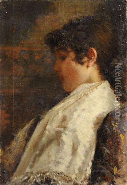 Jeune Femme En Buste De Profil Oil Painting - Virgilio Ripari