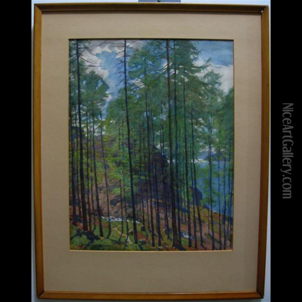 Sheep Grazing Amongst Tall Trees Oil Painting - Alfred Heaton Cooper
