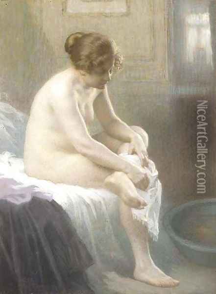 Une femme s'essuyant Oil Painting - Antony Troncet