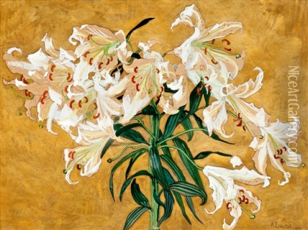 Lilies Oil Painting - Albert Edelfelt