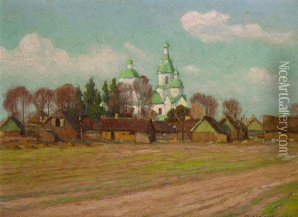 Reetgedecktes Bauerndorf Mit Barockkirche Oil Painting - Maximilian Klein Von Diepold