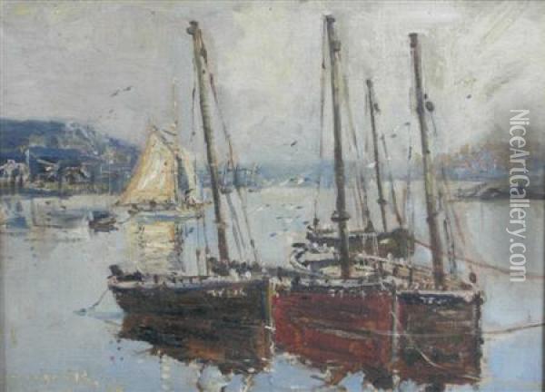 Skiffs At Tarbert, Loch Fyne Oil Painting - Mason Hunter