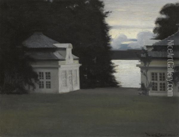 The Eremitage Pavilions In The Royal Gardens At Fredensborg Oil Painting - Harald Slott-Moller