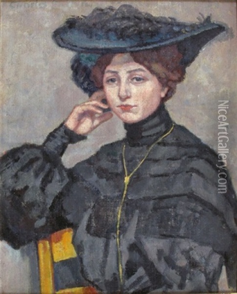 Dame Au Chapeau Oil Painting - Charles Francois Prosper Guerin