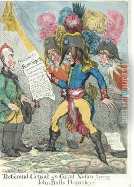 The Grand Consul Of The Great Nation!!! Perusing John Bull'sdispatches!!! Oil Painting - John Cawse