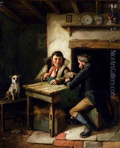 The Card Players Oil Painting - Charles Hunt