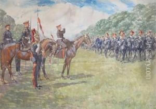 Reviewing The Household Cavalry In Hydepark Oil Painting - John Atkinson