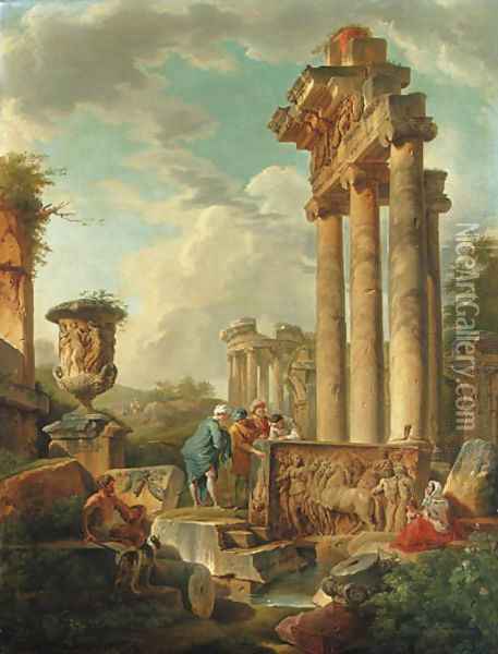 Capricci of Roman Ruins with Figures Oil Painting - Giovanni Paolo Panini