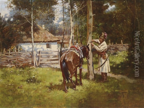 Heimkehrender Zaporoger Kozake Oil Painting - Mikolai Ivasiuk
