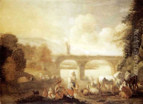 Halte De Villageois Pres D'un Pont Oil Painting - Willem Romeyn