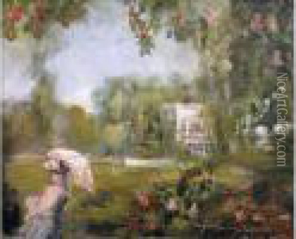Jeune Femme A L'ombrelle Dans Un Jardin Oil Painting - Pierre Laprade