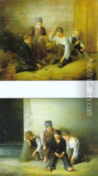 Het Teerlingspel Oil Painting - Henri de Braekeleer