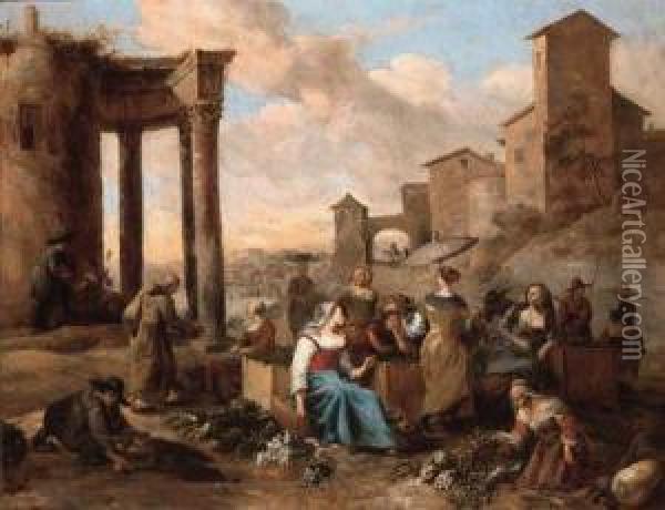 Markets In Italianate Towns Oil Painting - Hendrick Mommers