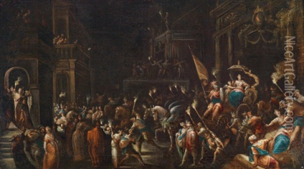 Nachtlicher Triumphzug Einer Furstin (der Einzug Der Konigin Von Saba?) Oil Painting - Bartholomaeus Strobel the Younger
