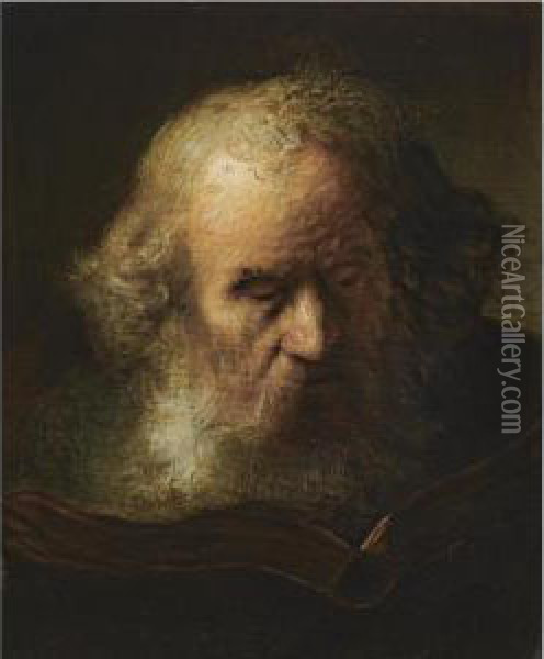 Head Of A Bearded Old Man, Reading A Book Oil Painting - Jacques des Rousseaux