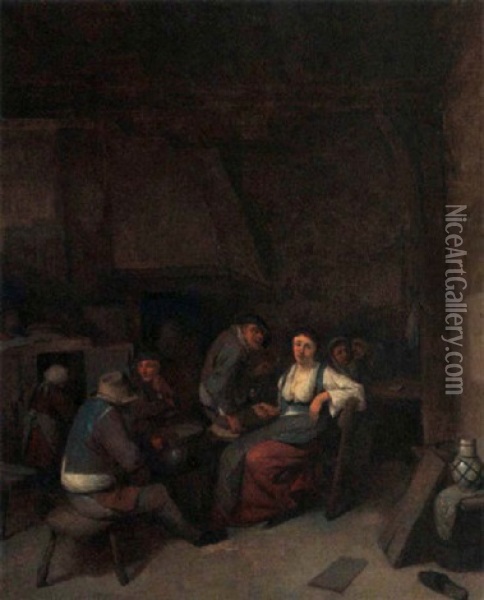 Peasants Smoking And Drinking In An Inn Oil Painting - Cornelis Pietersz Bega
