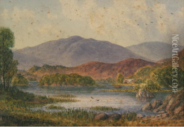 A View Across The Lake With Autumnal Fells In Background Oil Painting - William Taylor Longmire