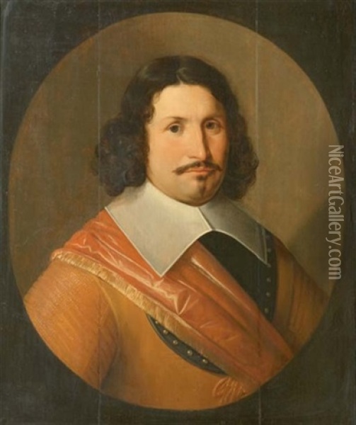 Portrait Of A Gentleman In An Orange Costume With A Red Sash Oil Painting - Simon Peter (Schenck) Tilemann
