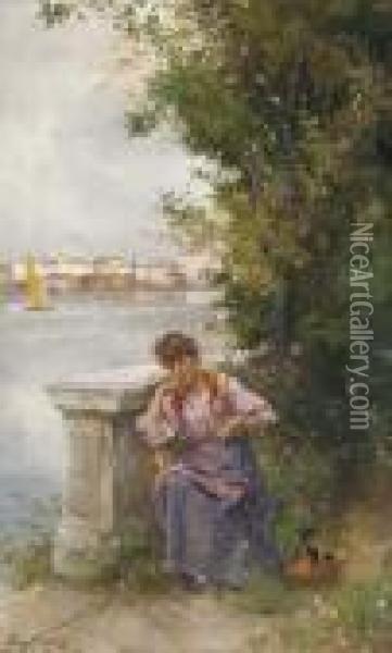 A Venetian Beauty Oil Painting - Henry Woods
