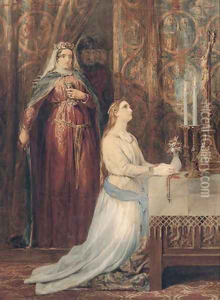 Queen Eleanor and fair Rosamond Oil Painting - George Cattermole
