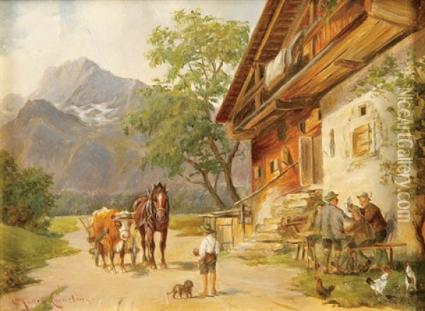 Alpine Tavern Oil Painting - Ludwig Mueller-Cornelius