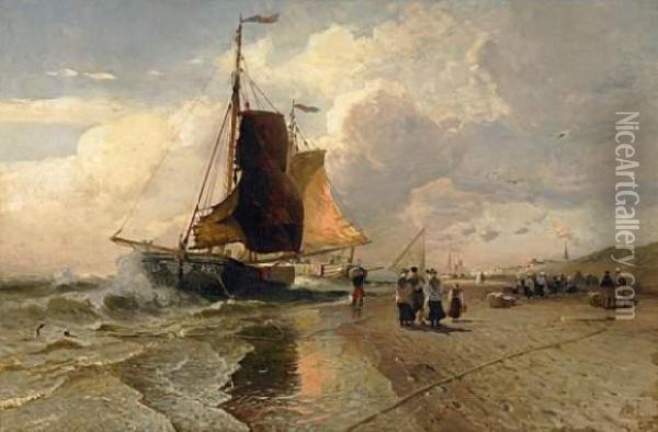 Fishermarket On The Beach Before Scheveningen Oil Painting - Emil, Friedrich Emil Neumann