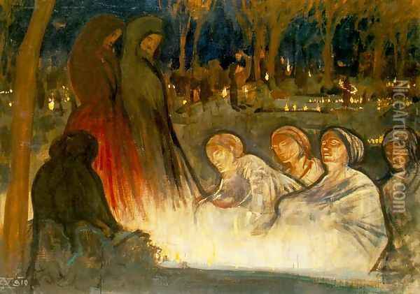 All Souls Day 1910 Oil Painting - Aladar Korosfoi-Kriesch