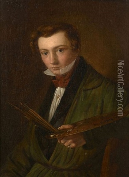 Autoportrait De L'artiste Oil Painting - Ludwig Heinrich Theodor (Louis) Gurlitt