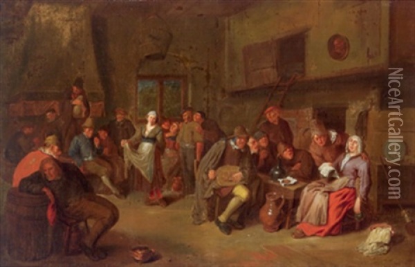 Musizierende Bauern In Einer Scheune Oil Painting - Egbert van Heemskerck the Elder
